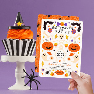 Skeleton Pumpkins Ghosts Halloween Birthday Invitation