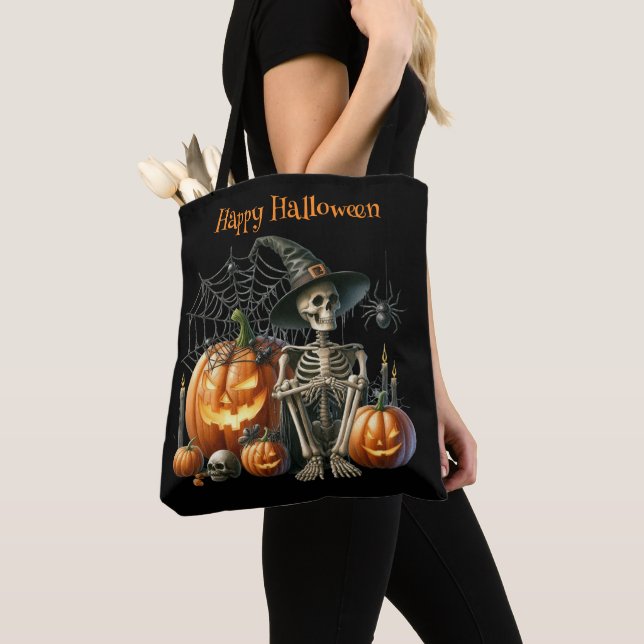 Skeleton Pumpkins Halloween Tote Bag (Close Up)