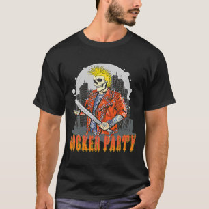 Skeleton Punk Skull Rocker Party Baseball bat Art T-Shirt