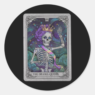 Skeleton Queen Tarot Card Gothic Witchy Halloween Classic Round Sticker