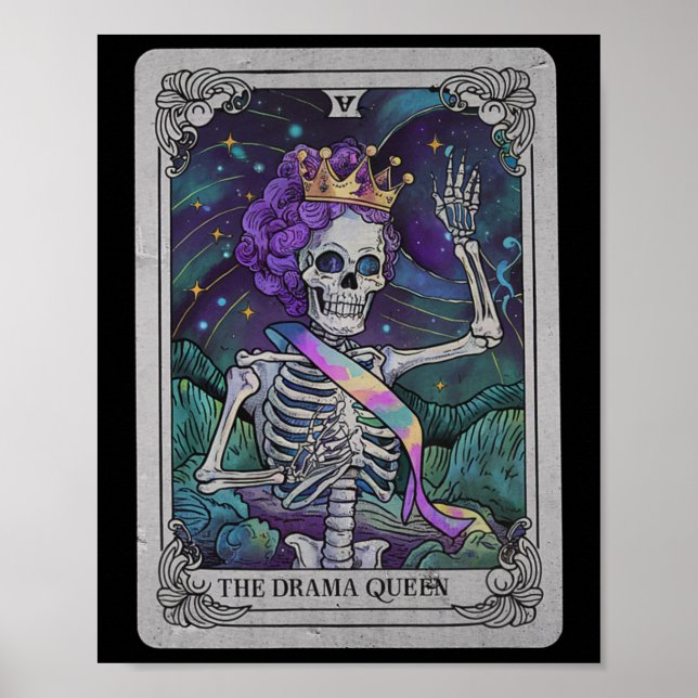 Skeleton Queen Tarot Card Gothic Witchy Halloween  Poster (Front)