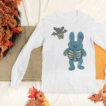 Skeleton Rabbit and Bat Cute Halloween Graphic T-Shirt<br><div class="desc">Illustrations of cute stuffed animals with parts of their skeleton showing are the perfect way to get into the Halloween spirit. This long-sleeved graphic tee features illustrations of a cute rabbit and bat.</div>