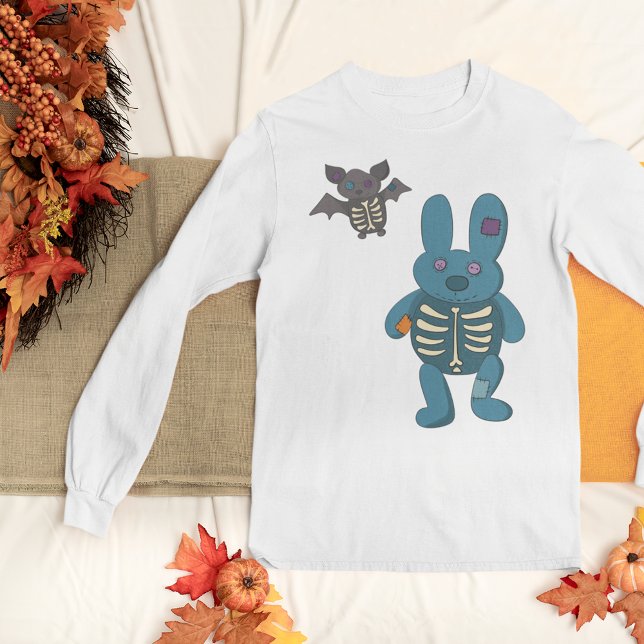 Skeleton Rabbit and Bat Cute Halloween Graphic T-Shirt (Creator Uploaded)