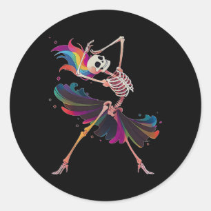 Skeleton Rainbow Ballerina Halloween  Classic Round Sticker