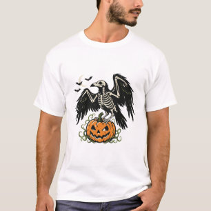 Skeleton Raven Pumpkin Halloween T-Shirt