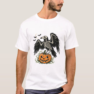 Skeleton Raven Pumpkin Halloween T-Shirt