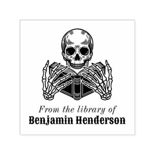 Skeleton Reading a Book #2S Library Book Name Self-inking Stamp
