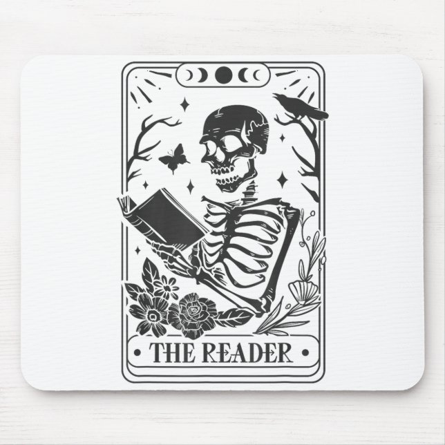 Skeleton Reading Book Lover Funny The Reader Tarot Mouse Pad (Front)