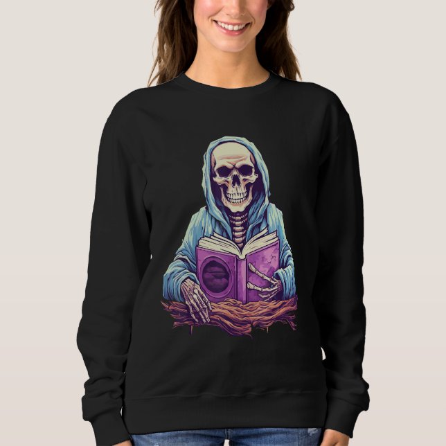Skeleton Reading Book  Pastel Goth Bookish Librari Sweatshirt (Front)