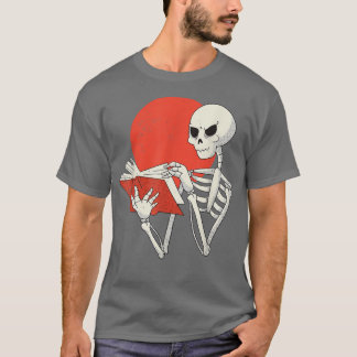 Skeleton Reading Book Sunset Lover Reading Club Li T-Shirt