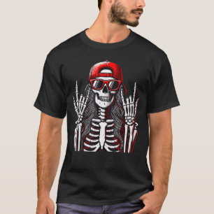 Skeleton Rebel Rock Hand Sign Goth Punk Emo Rockn  T-Shirt