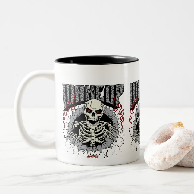 Skeleton Resurgence Poster Two-Tone Coffee Mug (With Donut)