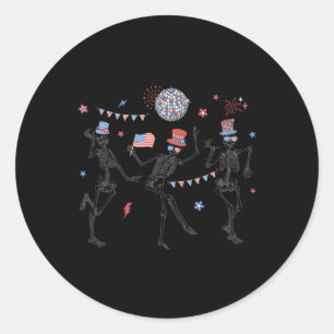 Skeleton Retro 4th Of July American Flag Skellies Classic Round Sticker