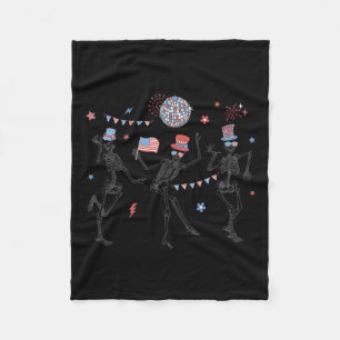 Skeleton Retro 4th Of July American Flag Skellies Fleece Blanket