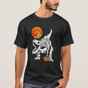 Skeleton Rex Dinosaur Pumpkin Moon Bats Halloween T-Shirt