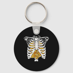 Skeleton Rib Cage With Pizzas Happy Halloween Day Key Ring