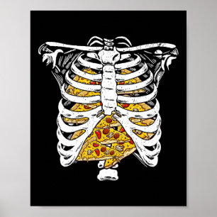 Skeleton Rib Cage With Pizzas Happy Halloween Day  Poster
