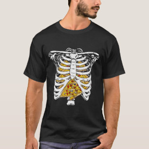 Skeleton Rib Cage With Pizzas Happy Halloween Day  T-Shirt