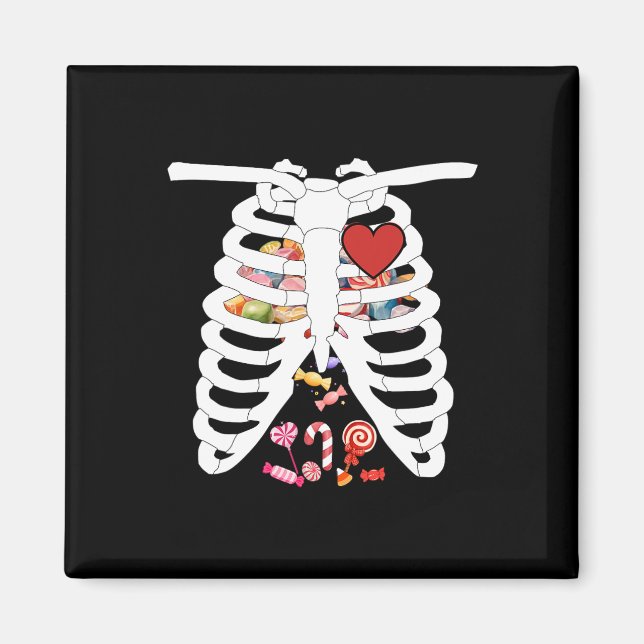 Skeleton Rib Cage X-ray Candy Funny Halloween Cost Magnet (Front)