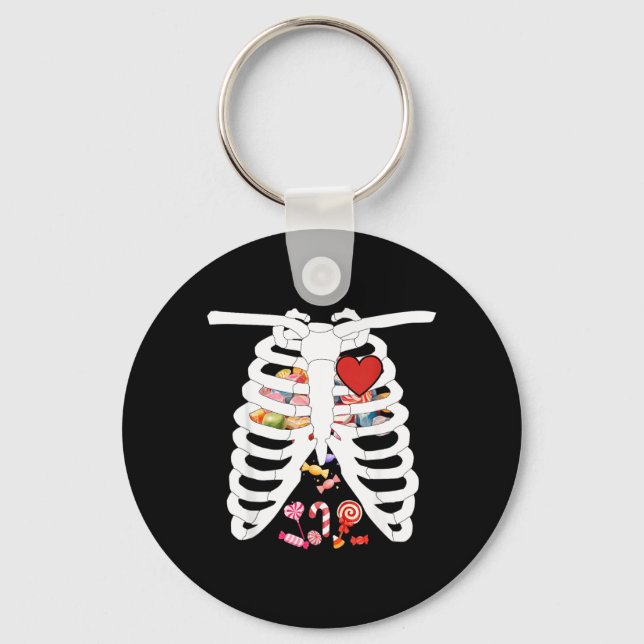 Skeleton Rib Cage X-ray Candy Funny Halloween Key Ring (Front)