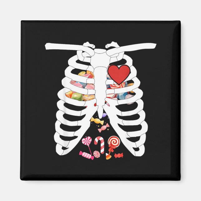 Skeleton Rib Cage X-ray Candy Funny Halloween Magnet (Front)