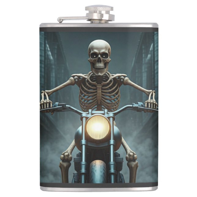 Skeleton Riding A Motorbike  Hip Flask (Front)