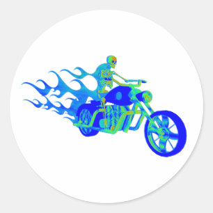 Skeleton Riding a Motorcycle Classic Round Sticker