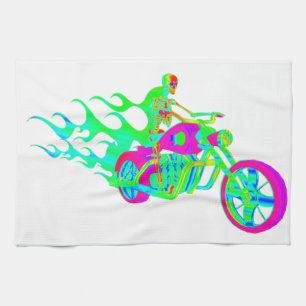 Skeleton Riding a Motorcycle Tea Towel