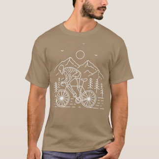 Skeleton Riding Bike Mountain Hike Nature Line Art T-Shirt