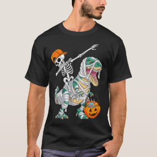 Skeleton Riding Dancing Dab Dinosaur T Rex Hallowe T-Shirt