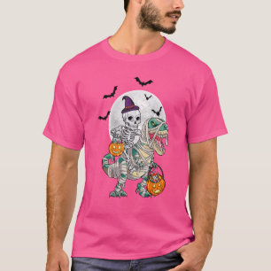 Skeleton Riding Dinosaur Rex Halloween Boys Kids T-Shirt