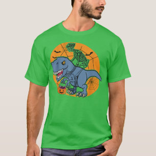 Skeleton Riding Dinosaur T re Halloween Funny Pump T-Shirt