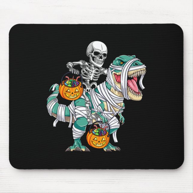 Skeleton Riding Dinosaur T Rex Fun Kids Boys Hallo Mouse Pad (Front)