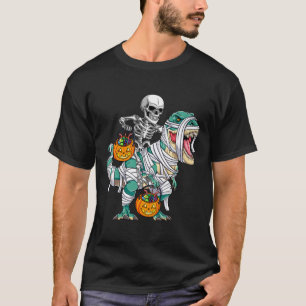 Skeleton Riding Dinosaur T Rex Fun Kids Boys Hallo T-Shirt