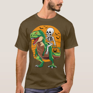 Skeleton Riding Dinosaur T Rex Halloween Costume T-Shirt