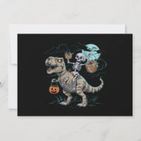 Skeleton Riding Dinosaur T rex Halloween Pumpkin