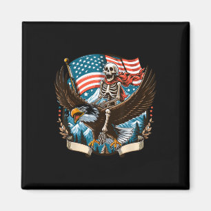 Skeleton Riding Eagle Usa American 4th Of July Pat Magnet