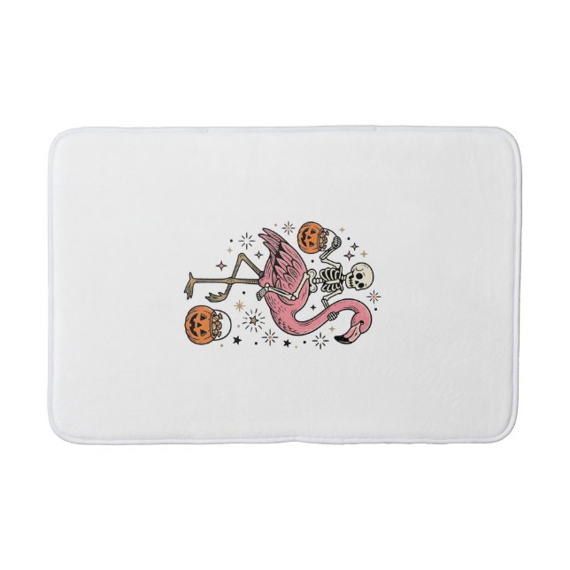 Skeleton Riding Flamingo Halloween Candy Shirt_1 Bath Mat (Front)
