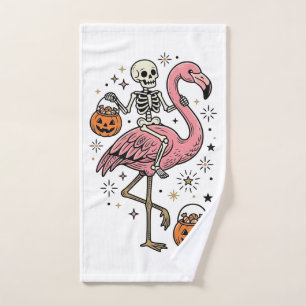 Skeleton Riding Flamingo Halloween Candy Shirt_1 Hand Towel
