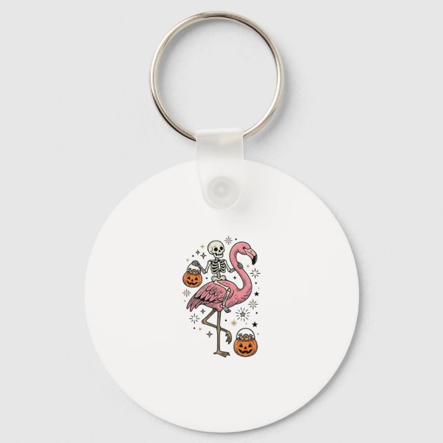 Skeleton Riding Flamingo Halloween Candy Shirt_1 Key Ring (Front)