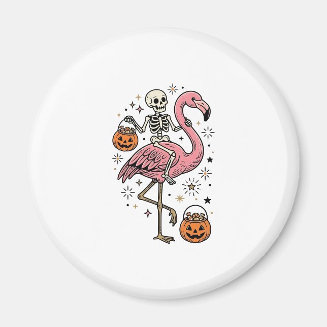 Skeleton Riding Flamingo Halloween Candy Shirt_1 Magnet (Front)