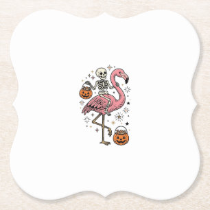 Skeleton Riding Flamingo Halloween Candy Shirt_1 Paper Coaster