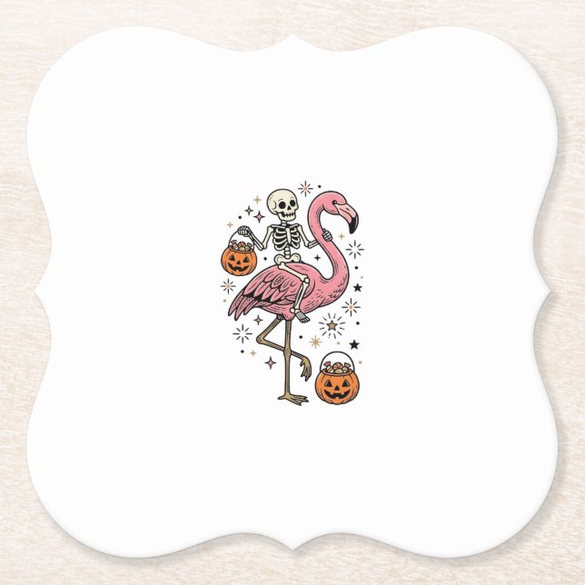 Skeleton Riding Flamingo Halloween Candy Shirt_1 Paper Coaster (Front)