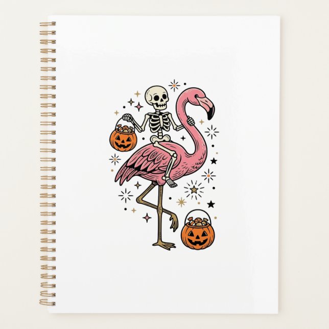 Skeleton Riding Flamingo Halloween Candy Shirt_1 Planner (Front)