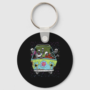 Skeleton Riding Hippie Van Halloween Costume Retro Key Ring