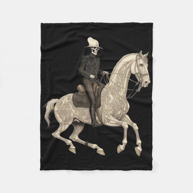Skeleton Riding Horse Cowboy Horse Lover Halloween Fleece Blanket (Front)