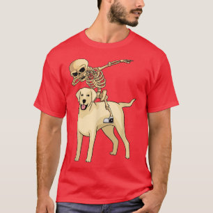 Skeleton Riding Labrador Lazy Halloween Costume Cu T-Shirt