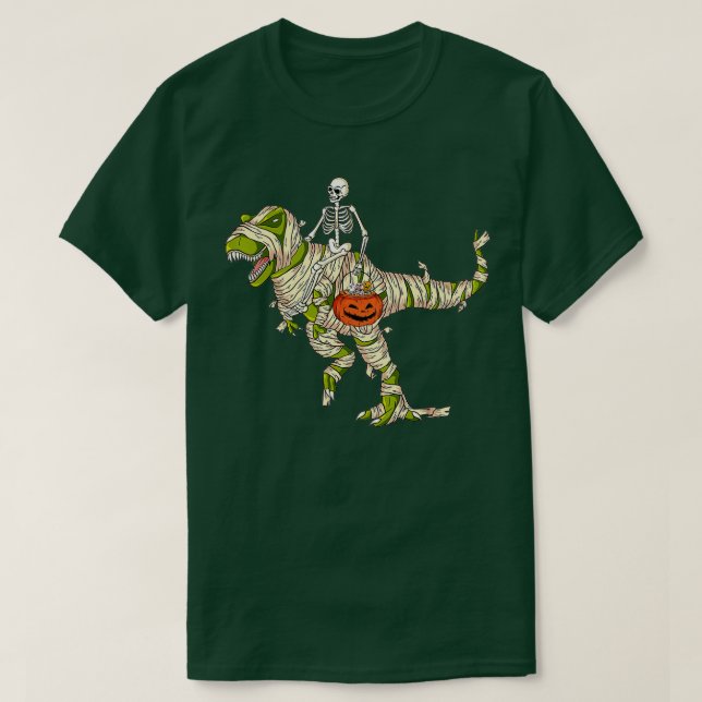 skeleton riding mommy dinosaur t rex halloween fun T-Shirt (Design Front)