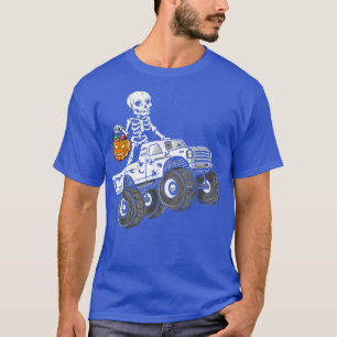 Skeleton Riding Monster Truck Boys Kids Halloween T-Shirt