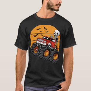 Skeleton Riding Monster Truck Halloween Costume T-Shirt